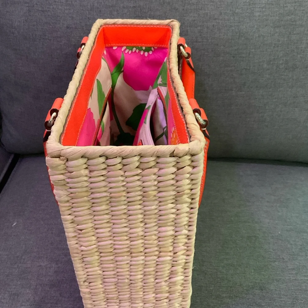 kate spade Natural Woven Tote with Orange Trim